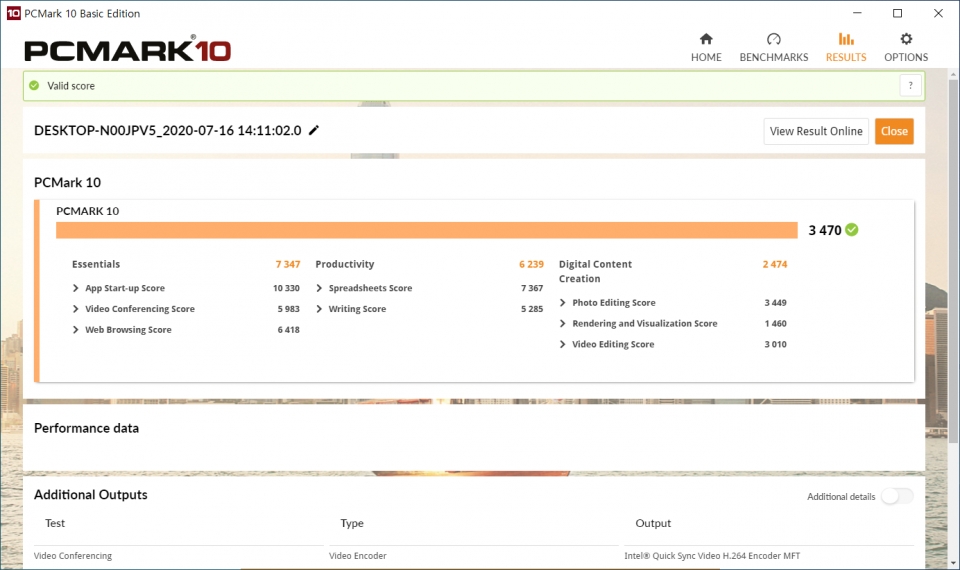 PCMARK 10 벤치마크 총점은 3,470점이었다. 프로그램 실행, 스프레드시트 부문에서 특히 우수한 모습을 보였다.