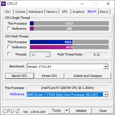 CPU는 8코어 16스레드 구성인 인텔 코어 i7-10875H다.