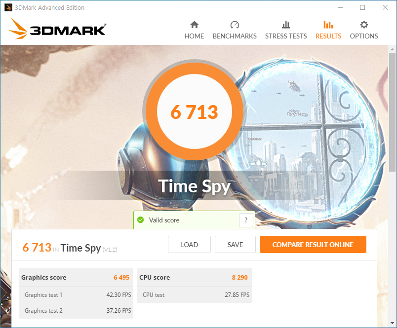 타임 스파이 벤치마크 그래픽스 스코어: 6,495점