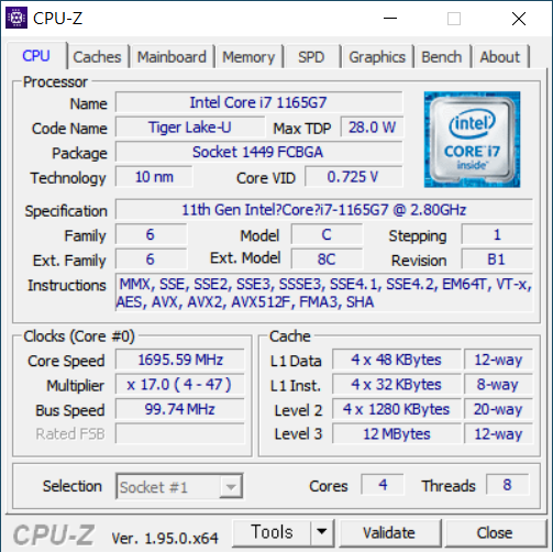 4코어 8스레드의 인텔 코어 i7-1165G7이 탑재됐다.