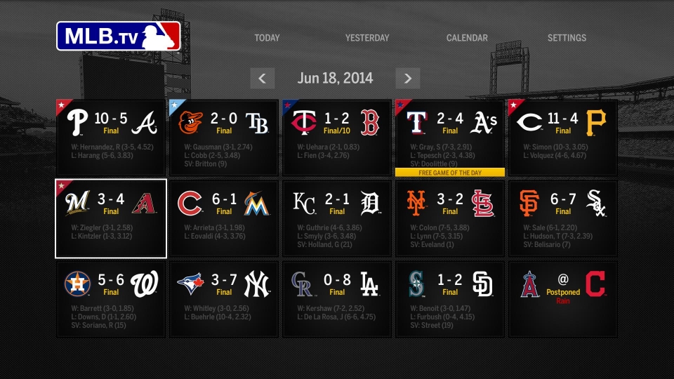 MLB 앱에서는 현재 진행 중인 메이저리그 경기결과를 실시간으로 확인할 수 있다.