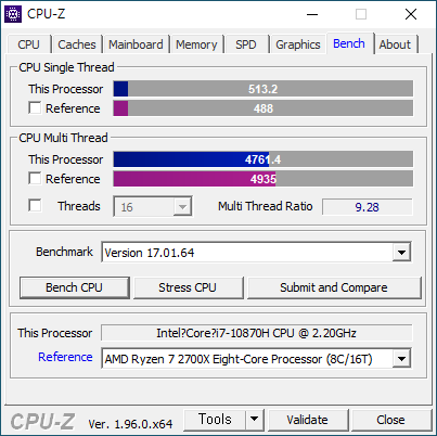 CPU는 8코어 16스레드 구성인 인텔 코어 i7-10870H다.