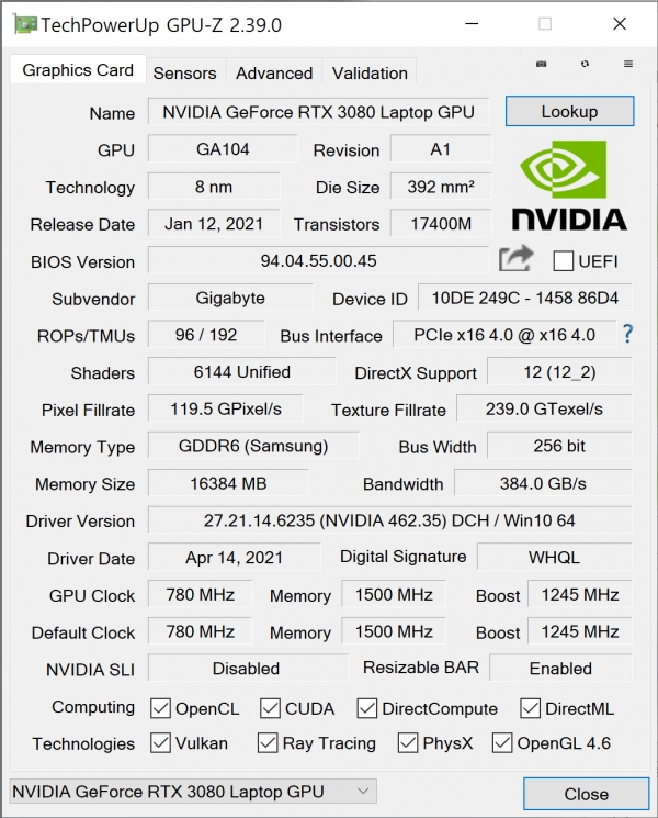 지포스 RTX 3080이 탑재됐다.