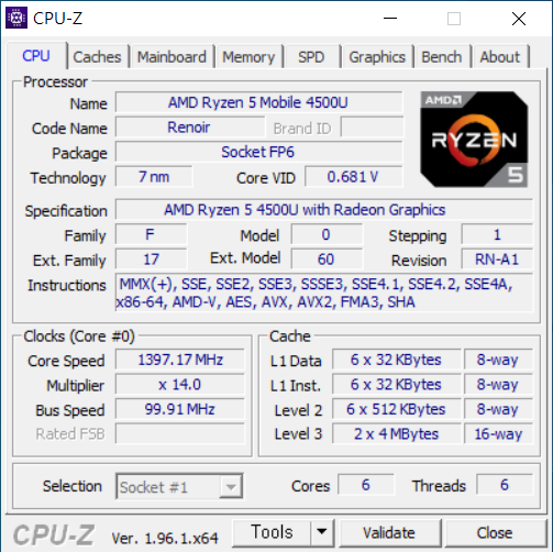 6코어 6스레드의 AMD 라이젠 5 4500U 프로세서가 탑재됐다.