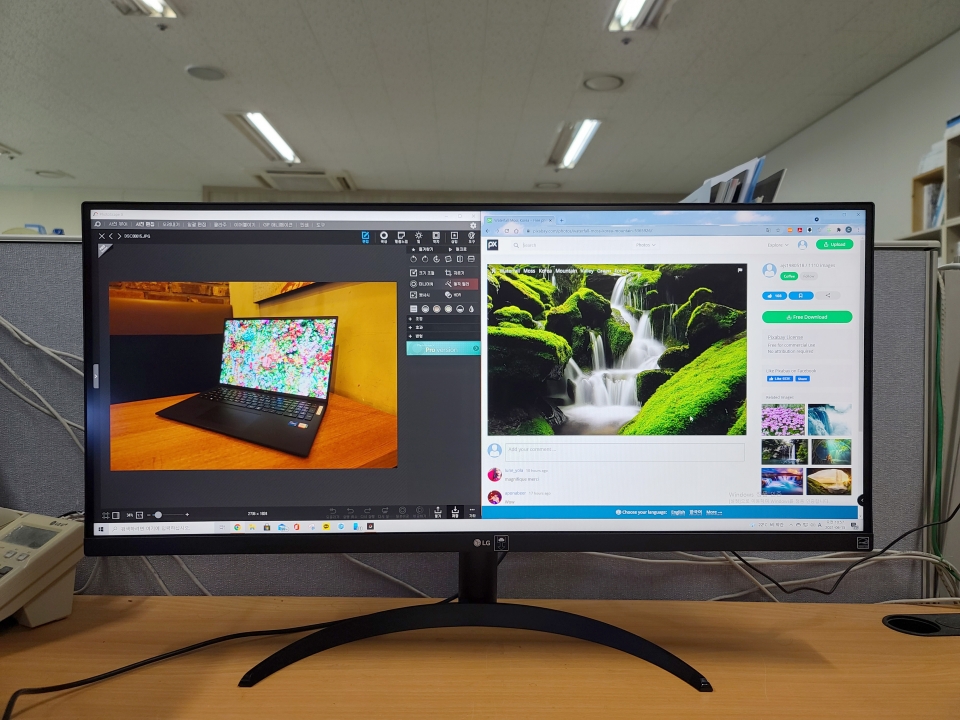 디자인 작업에서도 21:9 와이드 화면비가 큰 도움이 된다.