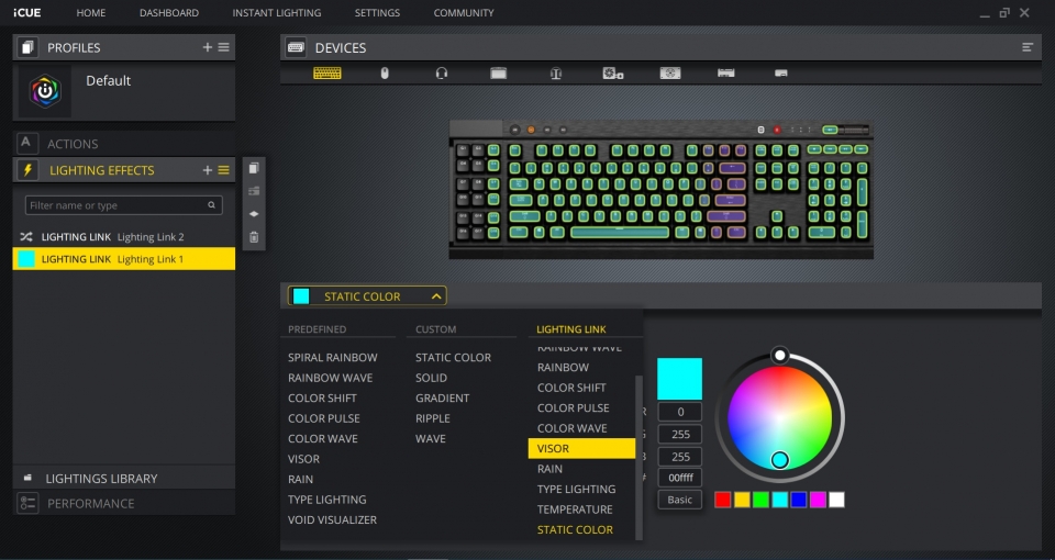 iCUE 소프트웨어를 활용하면 나만의 개성이 담긴 RGB LED 효과를 만들 수 있다.