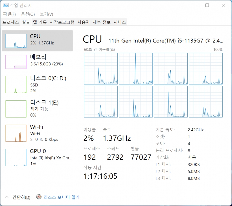 4코어 8스레드의 인텔 코어 i5-1135G7 프로세서가 탑재됐다.