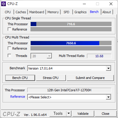 CPU는 14코어 20스레드 구성인 코어 i7-12700H다.