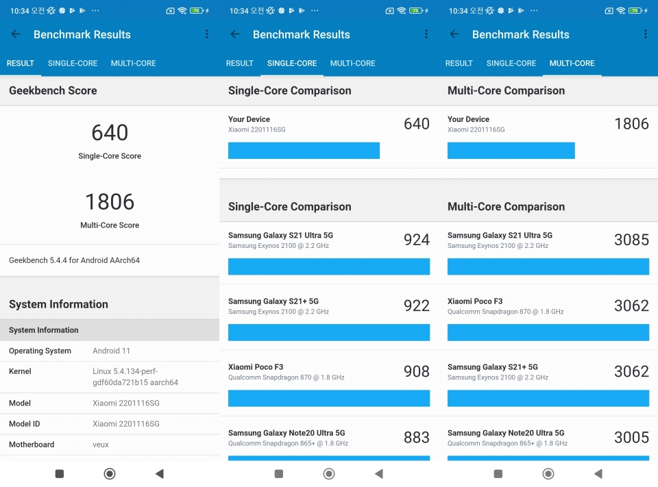 GeekBench 5 테스트 결과.