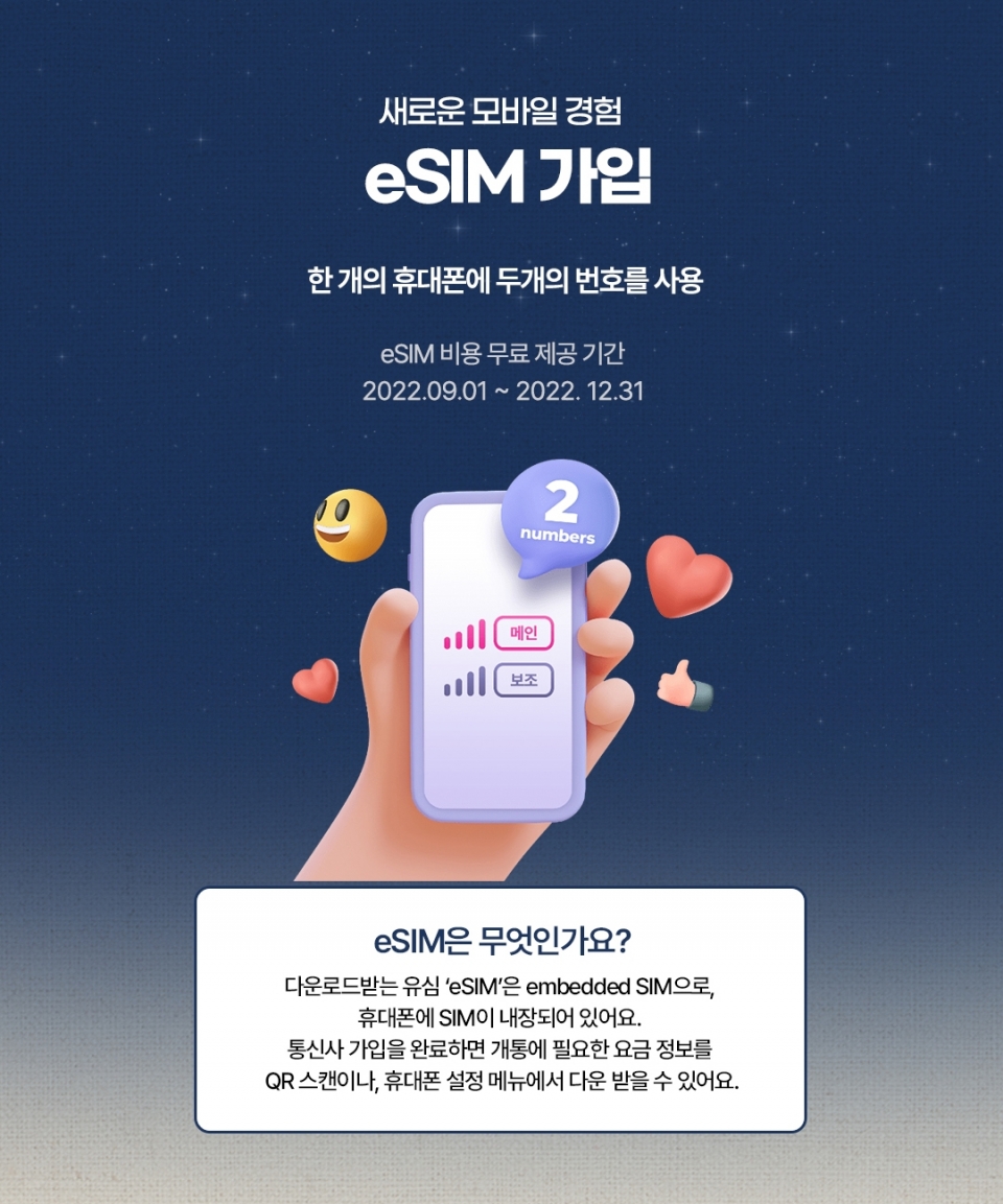 통신3사에서는 올해 말까지 eSIM 가입자를 위해 수수료 무료 프로모션을 진행하고 있다. [출처-LG유플러스]