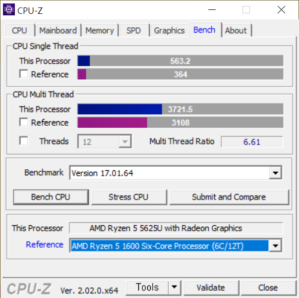 1 CPU-Z 벤치마크에서 싱글 스레드 점수는 563.2점, 멀티 스레드 점수는 3,721.5점으로 나타났다.