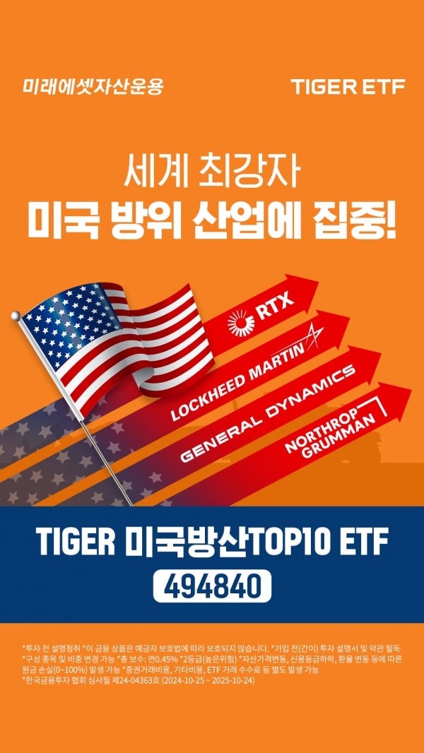 미래에셋자산운용, 'TIGER 미국방산 TOP10 ETF' 신규 출시. 사진=미래에셋자산운용